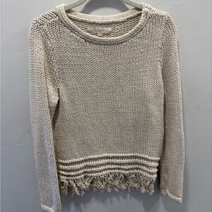 LOFT Beige Textured Fringe Sweater